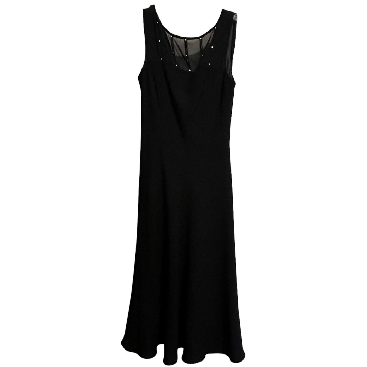 Rena Rowan Black Cocktail Dress Lace Neck W/ Rhinestones Size 4